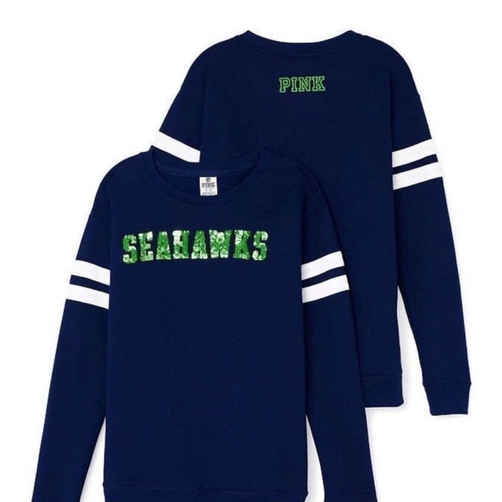 PINK Victoria's Secret by Victoria's Secret Navy Seahawks Crewneck Sweatshirt